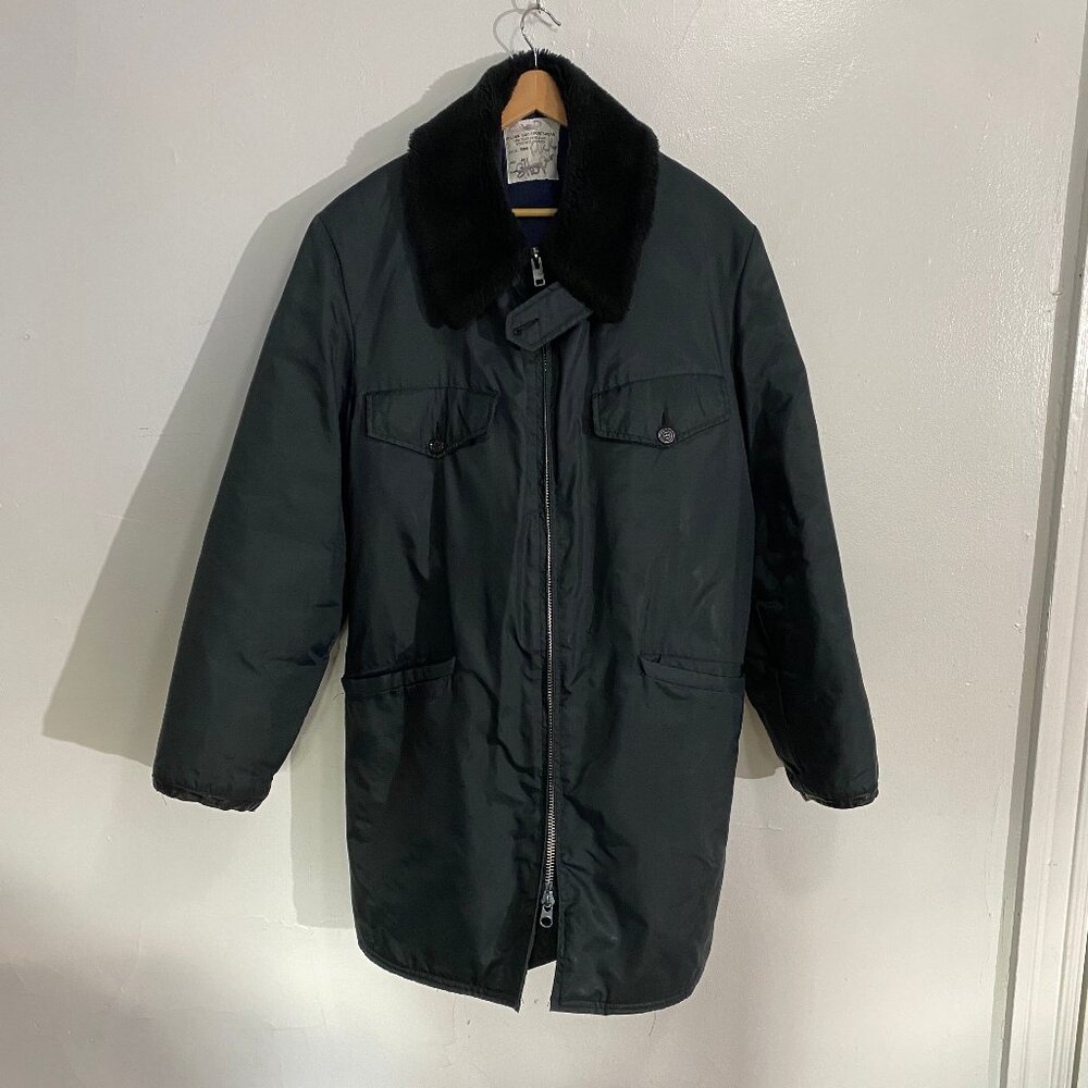 Vintage navy blue faux fur collared parka